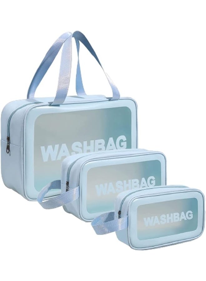 Cosmetic Pouch, Make up Bag for Home & Travel, Toiletry Bag for Cosmetics, Brushes, Accessories Set of 3 - Wash Bag -Cosmetic Organizer Bag for Women and Girls Toiletry Storage Kit (Blue) - Image 1