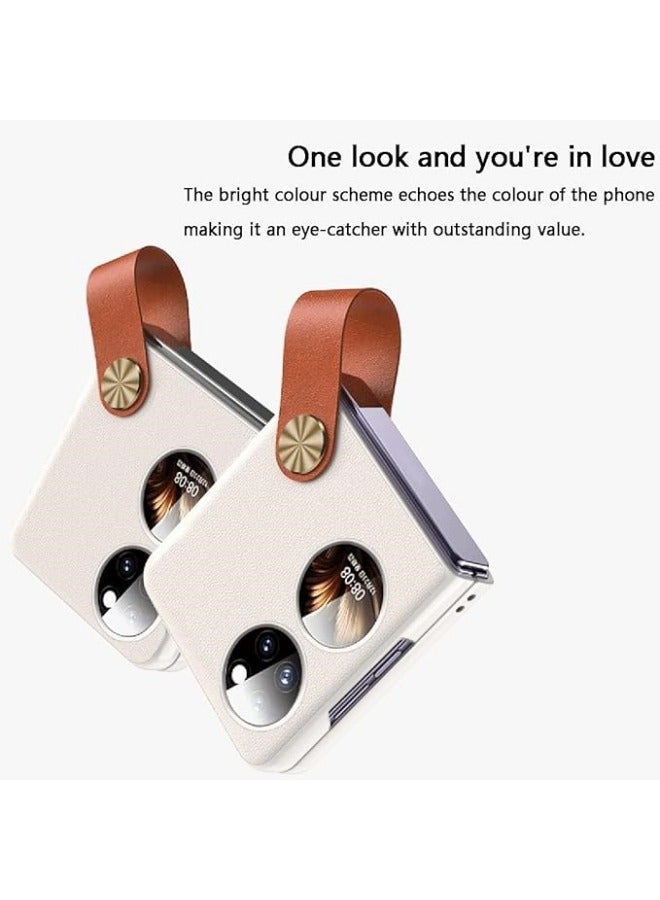 Compatible with Huawei P50 Pocket Case with Strap, Premium PU Leather Case with Grip for Women Girl, Shockproof Protective Case for Huawei P50 Pocket - Image 3