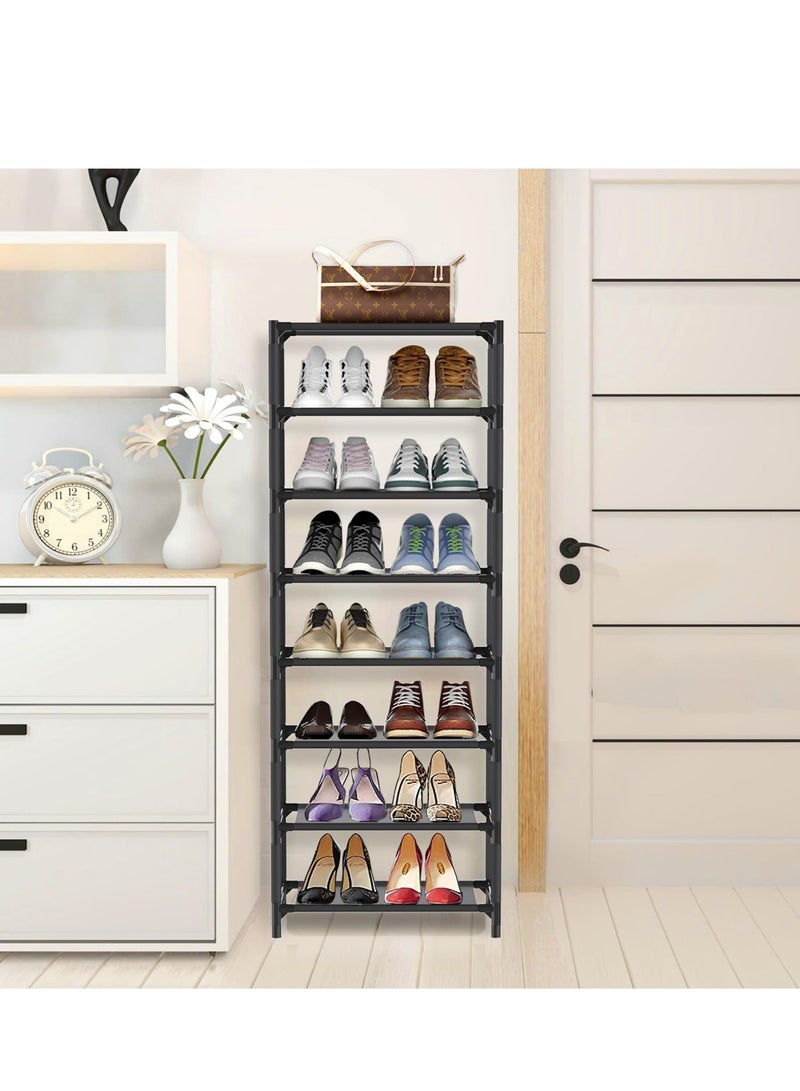 والالا حامل أحذية مكون من 8 طبقات، منظم لتخزين الأحذية، رف أحذية قوي موفر للمساحة، رفوف أحذية طويلة، حتى 14-16 زوجًا من حامل الأحذية الضيق لغرفة النوم والحمام والممر وتحت السلالم والأماكن الخارجية، أسود - Image 2