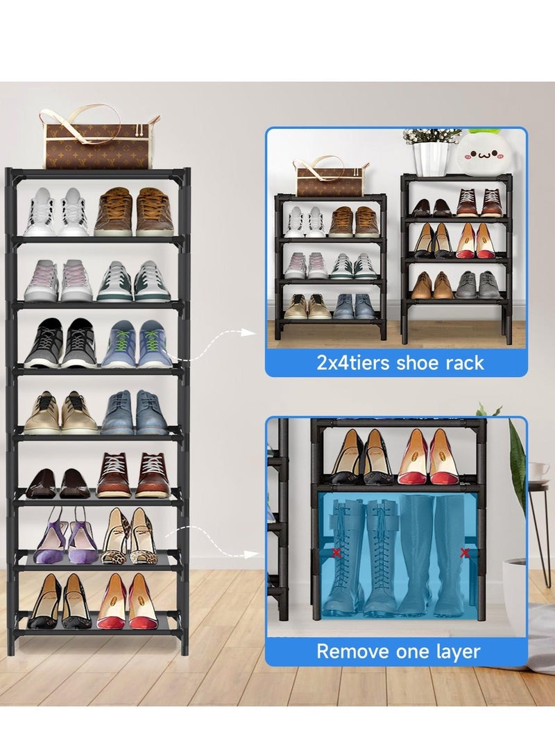 والالا حامل أحذية مكون من 8 طبقات، منظم لتخزين الأحذية، رف أحذية قوي موفر للمساحة، رفوف أحذية طويلة، حتى 14-16 زوجًا من حامل الأحذية الضيق لغرفة النوم والحمام والممر وتحت السلالم والأماكن الخارجية، أسود - Image 4