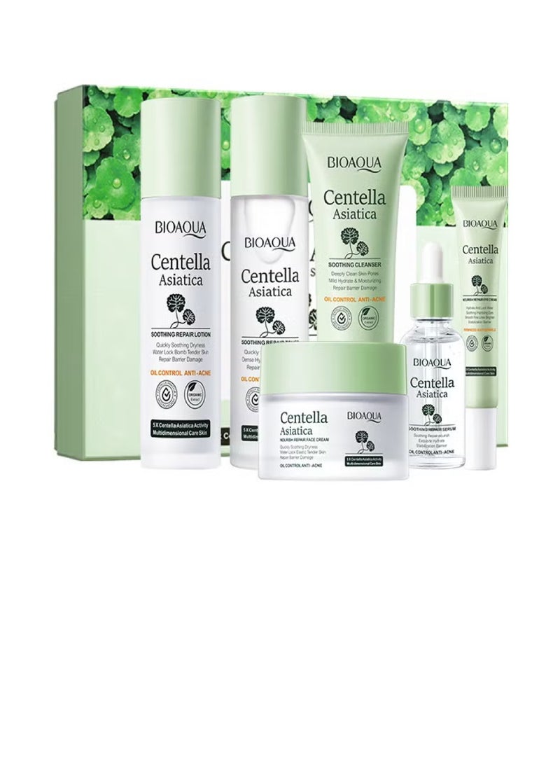 BIOAOUA Centella Asiatica Daily Skincare Set - Cleanser, Toner, Serum, Lotion, Eye Cream & Face Cream - Hydrating, Soothing, Moisturizing for All Skin Types - Natural Botanical Formula - 6-Piece Kit - Image 1