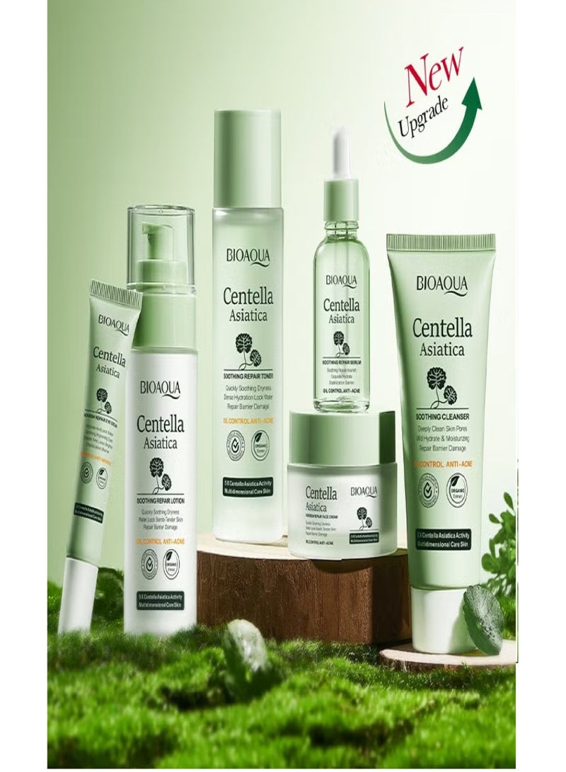 BIOAOUA Centella Asiatica Daily Skincare Set - Cleanser, Toner, Serum, Lotion, Eye Cream & Face Cream - Hydrating, Soothing, Moisturizing for All Skin Types - Natural Botanical Formula - 6-Piece Kit - Image 2