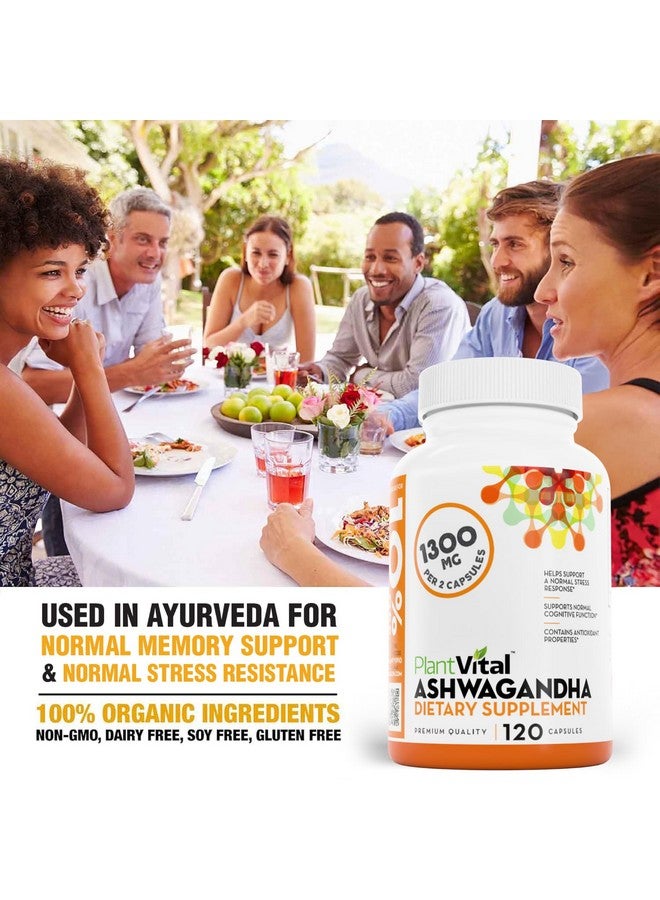 Plantvital Organic Ashwagandha Capsules with Black Pepper 1300mg - 120 Vegan Capsules for Normal Stress Response, Normal Sleep, and Energy - Non-GMO, Gluten-Free, Made in USA - Image 5