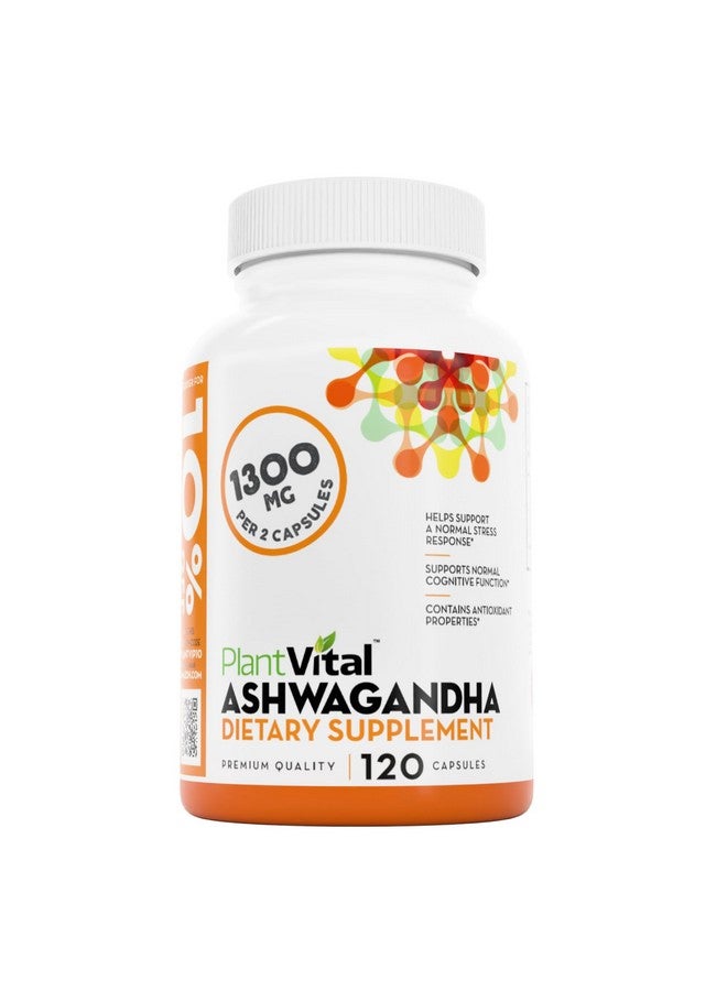 Plantvital Organic Ashwagandha Capsules with Black Pepper 1300mg - 120 Vegan Capsules for Normal Stress Response, Normal Sleep, and Energy - Non-GMO, Gluten-Free, Made in USA - Image 1