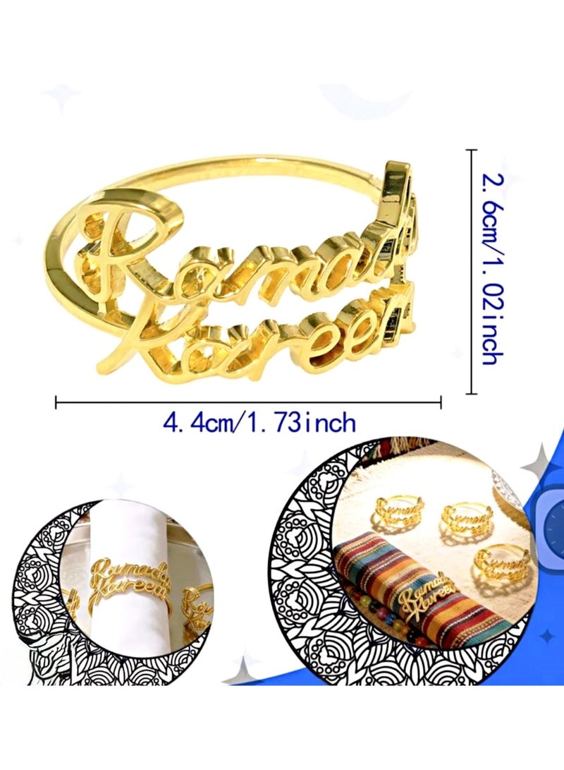 زينة سفرة رمضان، مجموعة من 6 حلقات مناديل ذهبية بعبارة رمضان كريم، ديكور سفرة رمضان - Image 3