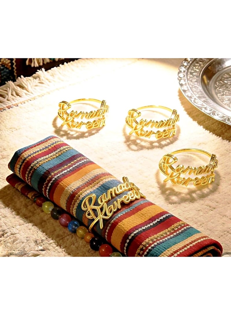 زينة سفرة رمضان، مجموعة من 6 حلقات مناديل ذهبية بعبارة رمضان كريم، ديكور سفرة رمضان - Image 4