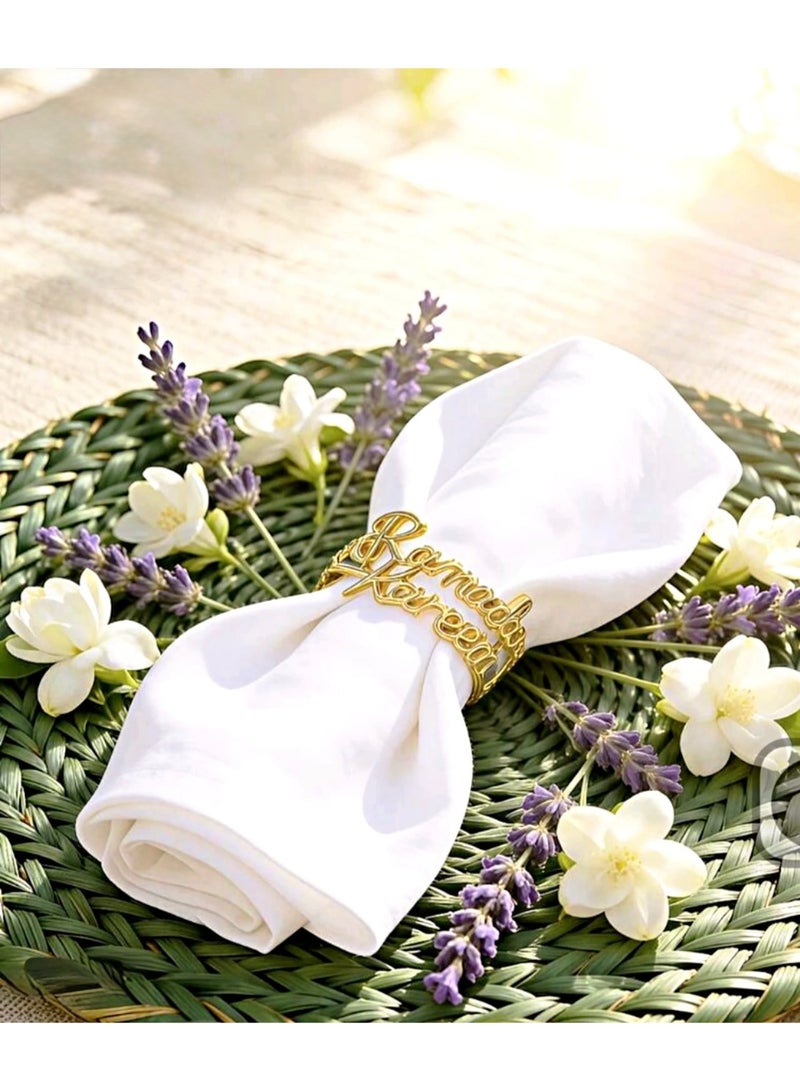 زينة سفرة رمضان، مجموعة من 6 حلقات مناديل ذهبية بعبارة رمضان كريم، ديكور سفرة رمضان - Image 5