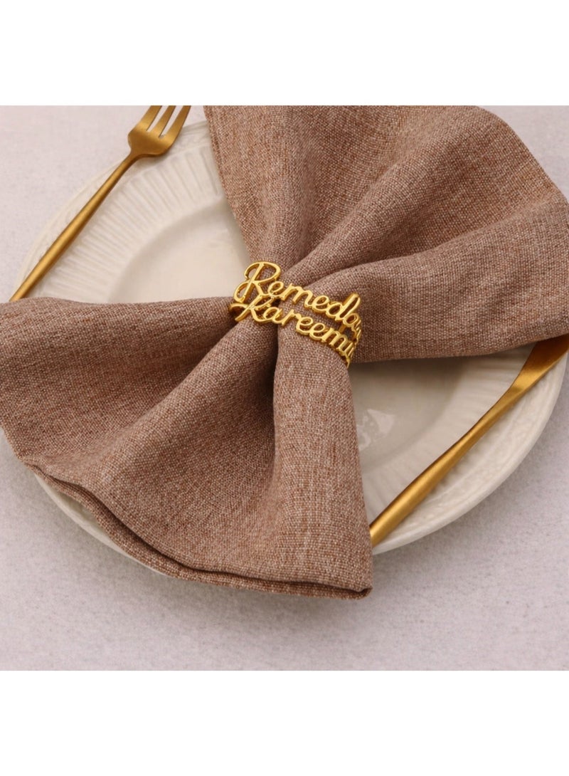 زينة سفرة رمضان، مجموعة من 6 حلقات مناديل ذهبية بعبارة رمضان كريم، ديكور سفرة رمضان - Image 1