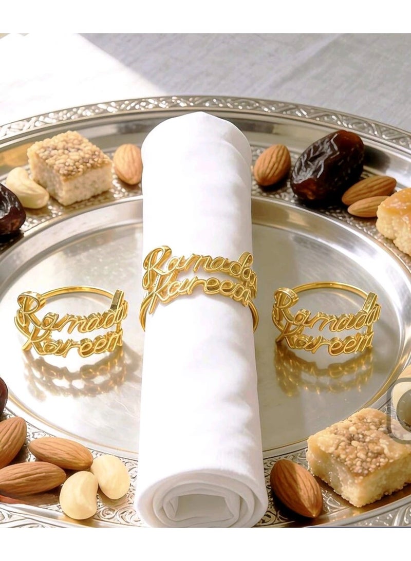 زينة سفرة رمضان، مجموعة من 6 حلقات مناديل ذهبية بعبارة رمضان كريم، ديكور سفرة رمضان - Image 2