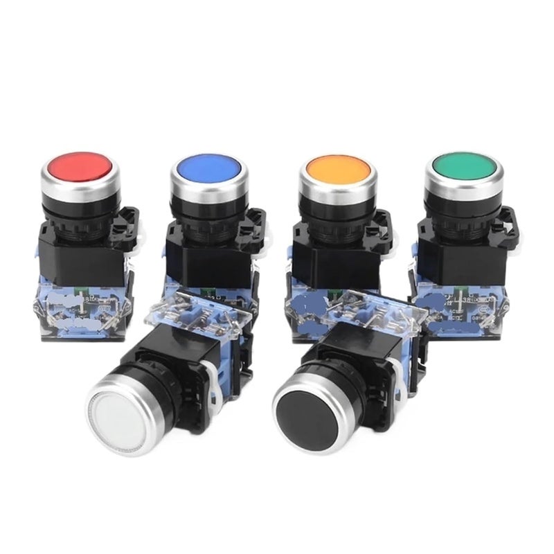 LA38 11BN مفتاح ضغط 22 مم، قاعدتان غير متصلتين بشكل طبيعي، إعادة ضبط لحظي وقفل، 4 براغي، فتحة لوحة مستديرة - Image 4