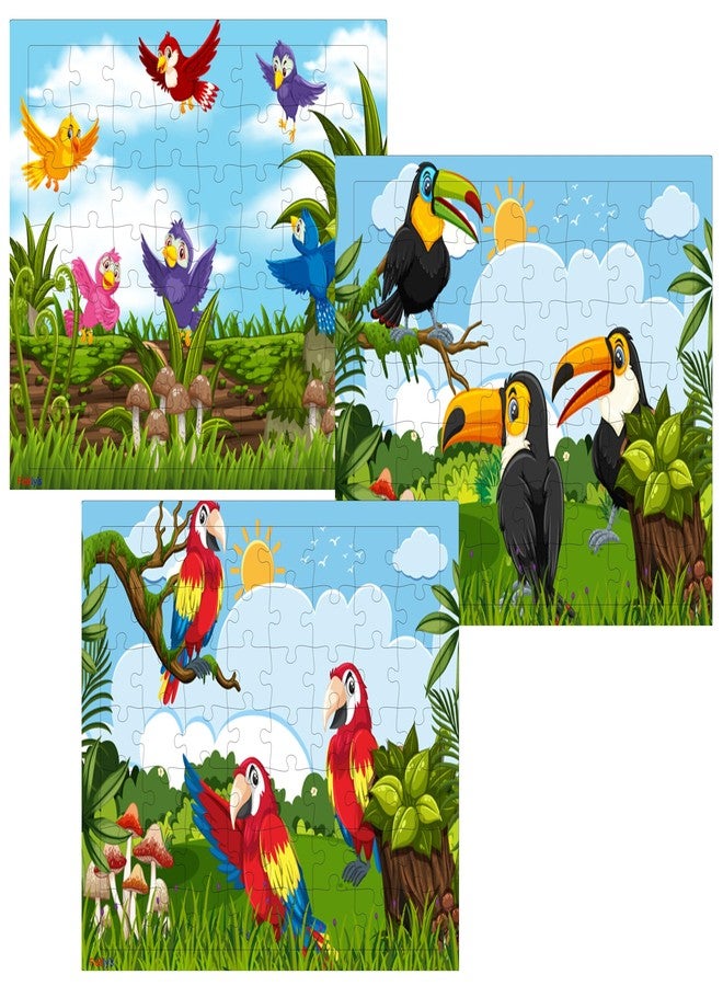 Fiddlys 54 Pcs Wood Jigsaw Puzzles for Kids & Children Age 6+ Double Layered Wooden Puzzles with Bright Front & Back Print (Birds Pack of 3) - Image 1