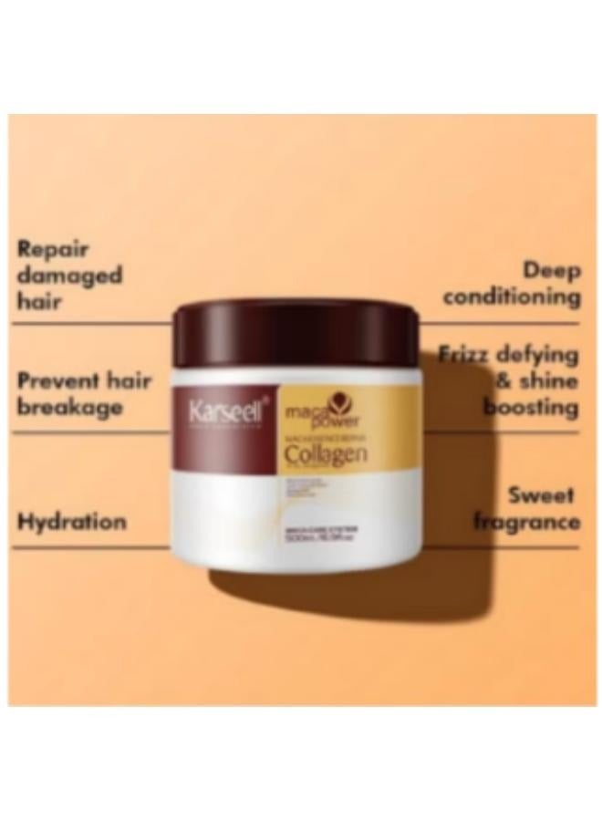 Karseell Collagen Hair Treatment Deep Repair Conditioning Argan Oil Collagen Hair Mask Essence for Dry Damaged Hair All Hair Types 500ml - Image 3