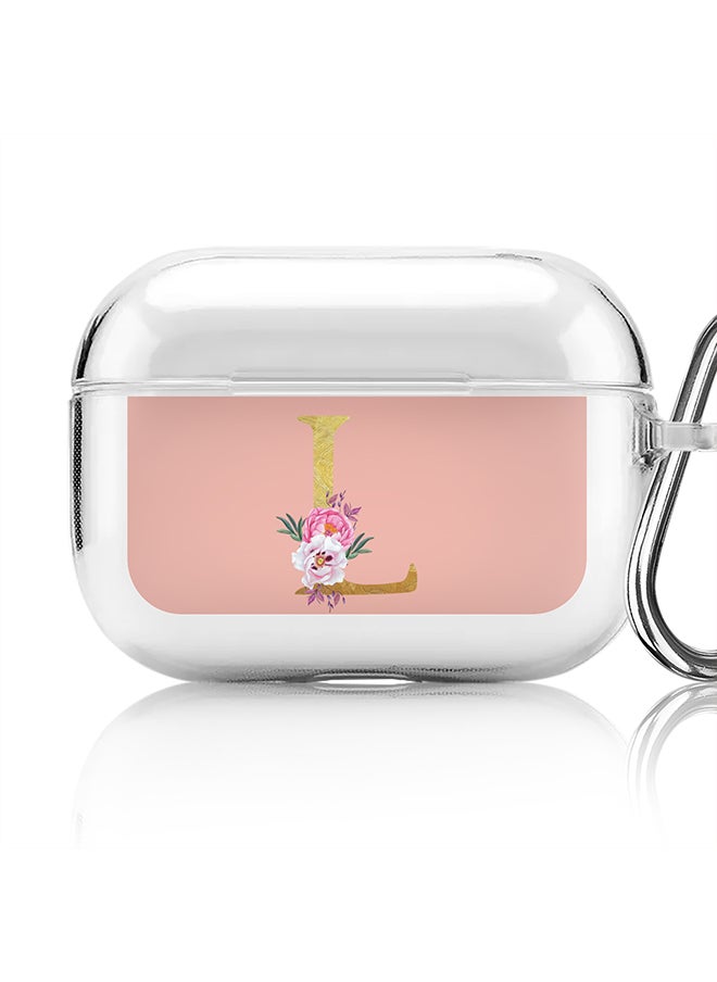 Stylizedd Classic Clear printed Case for Apple Airpods Pro Soft TPU Gel Thin Transparent Flexible Cover - Custom Monogram Initial Letter Floral Pattern Alphabet - L (Rose Pink )  - Image 1
