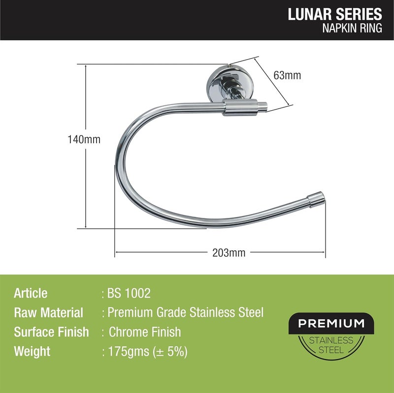 Lipka LIPKA Napkin Ring from Lunar Series Premium Stainless Steel Towel Ring for Washbasins Hand Towel Hanger with Glossy Finish  - Image 2