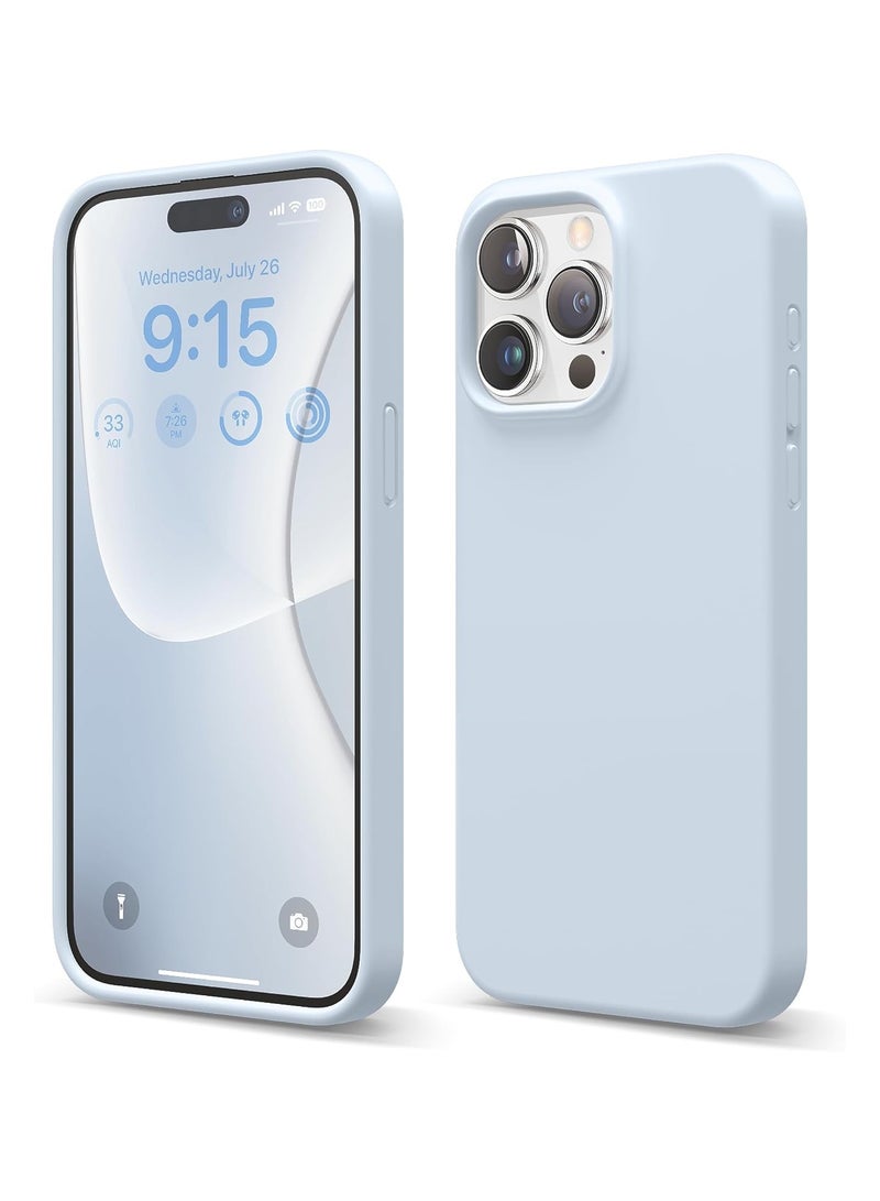 أكاليكس جراب سيليكون متوافق مع iPhone 15 Pro Max، جراب هاتف سيليكون سائل رفيع مع طبقات مطاطية ناعمة، ممتص صدمات مقاوم للصدمات مع بطانة من مادة TPU (أزرق فاتح) - Image 1