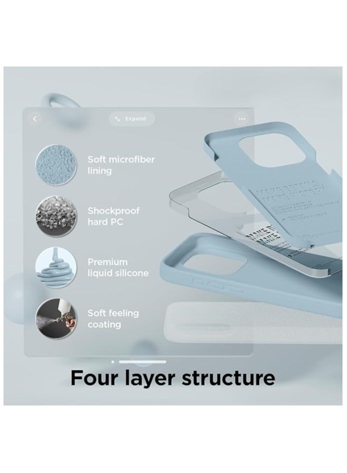 أكاليكس جراب سيليكون متوافق مع iPhone 15 Pro Max، جراب هاتف سيليكون سائل رفيع مع طبقات مطاطية ناعمة، ممتص صدمات مقاوم للصدمات مع بطانة من مادة TPU (أزرق فاتح) - Image 2