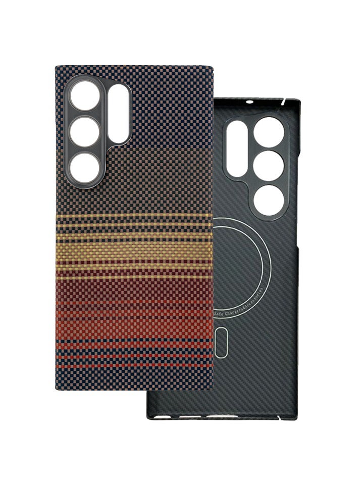 Case for Samsung Galaxy S24 Ultra with MagSafe, Slim & Light Minimalist Style Protective Cover, 1500D Aramid Fiber Made, Carbon Fiber Texture, Sunset  - Image 1