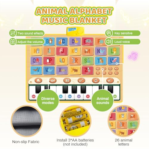 PATPAT® 100 * 70 CM 6 Instrument Piano Keyboard Musical Mat for Kids 1-6 Years, Learning Toys with 26 Letter Music Animal Touch Foldable Play Mat Educational Music Play Mat Toy Gift for Boys and Girls - Image 4