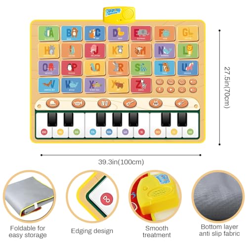 PATPAT® 100 * 70 CM 6 Instrument Piano Keyboard Musical Mat for Kids 1-6 Years, Learning Toys with 26 Letter Music Animal Touch Foldable Play Mat Educational Music Play Mat Toy Gift for Boys and Girls - Image 2