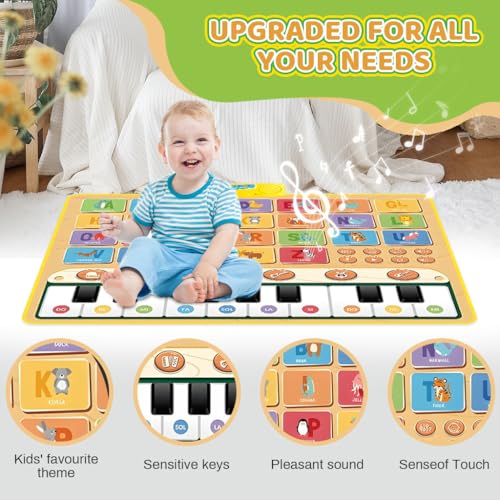 PATPAT® 100 * 70 CM 6 Instrument Piano Keyboard Musical Mat for Kids 1-6 Years, Learning Toys with 26 Letter Music Animal Touch Foldable Play Mat Educational Music Play Mat Toy Gift for Boys and Girls - Image 5