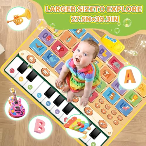 PATPAT® 100 * 70 CM 6 Instrument Piano Keyboard Musical Mat for Kids 1-6 Years, Learning Toys with 26 Letter Music Animal Touch Foldable Play Mat Educational Music Play Mat Toy Gift for Boys and Girls - Image 3