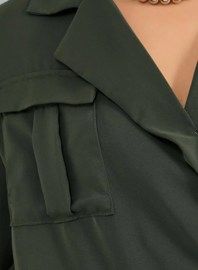 Styli Wrap Notch Collar Blouse with Pocket Detail