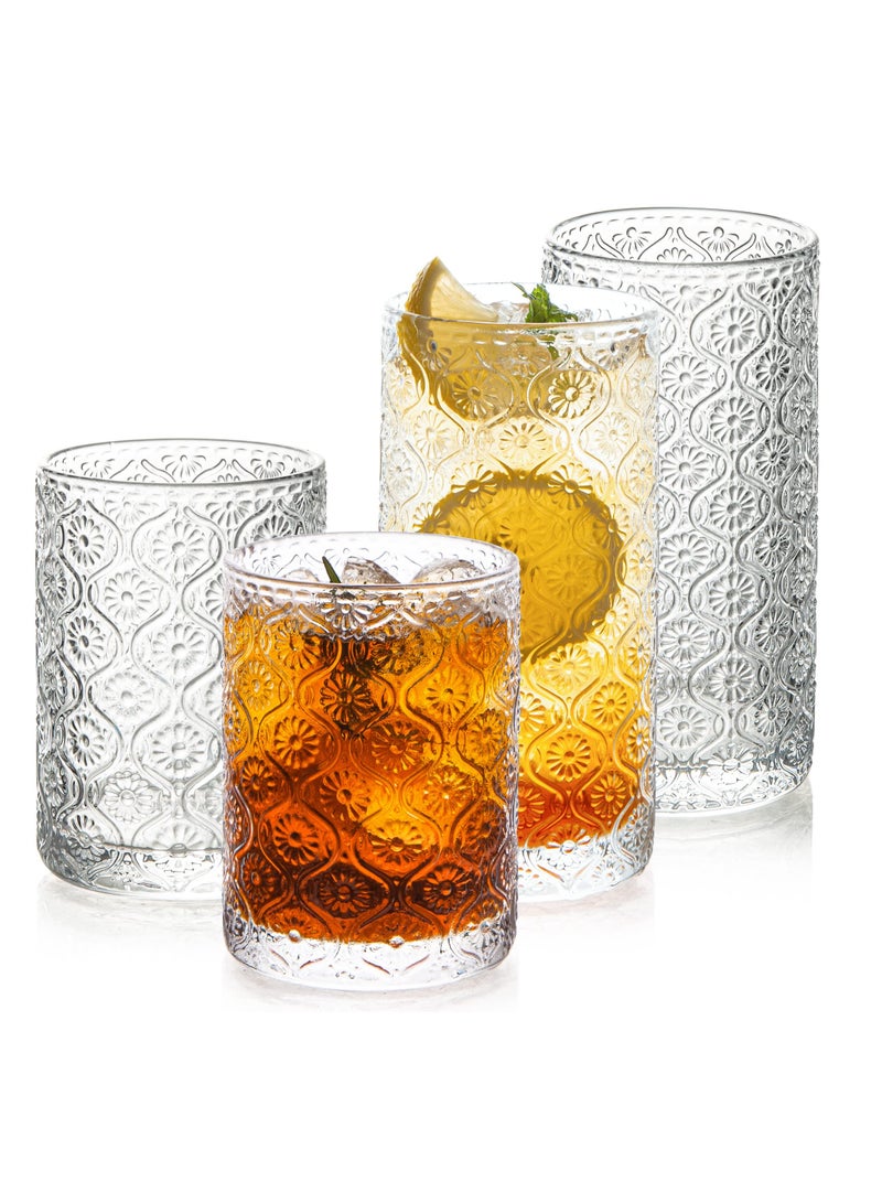 Excefore Vintage Coffee Mugs, Vintage Embossed Drinking Glasses Short Stem Water Glassware, Set of 4 Art Deco Glassware, for Home, Bars, Parties, Tea, Gift  - Image 1