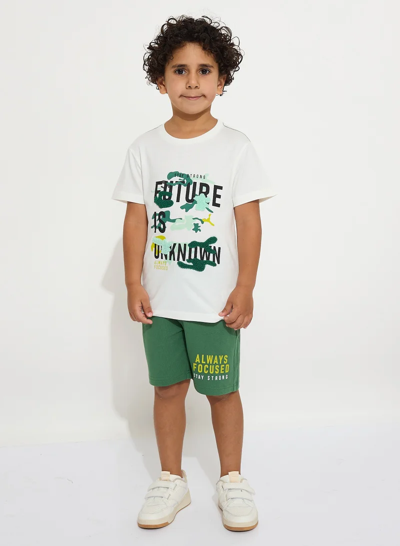 victor and jane Boys' Summer Outfit Set: 2-Piece T-Shirts & Shorts - White & Dark Green (2-8 Years)