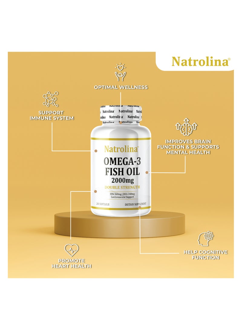 Natrolina Omega-3 Fish Oil 2000 mg 360 EPA 240 DHA Double Strength, Cardiovascular Support - 200 Softgels - Image 4