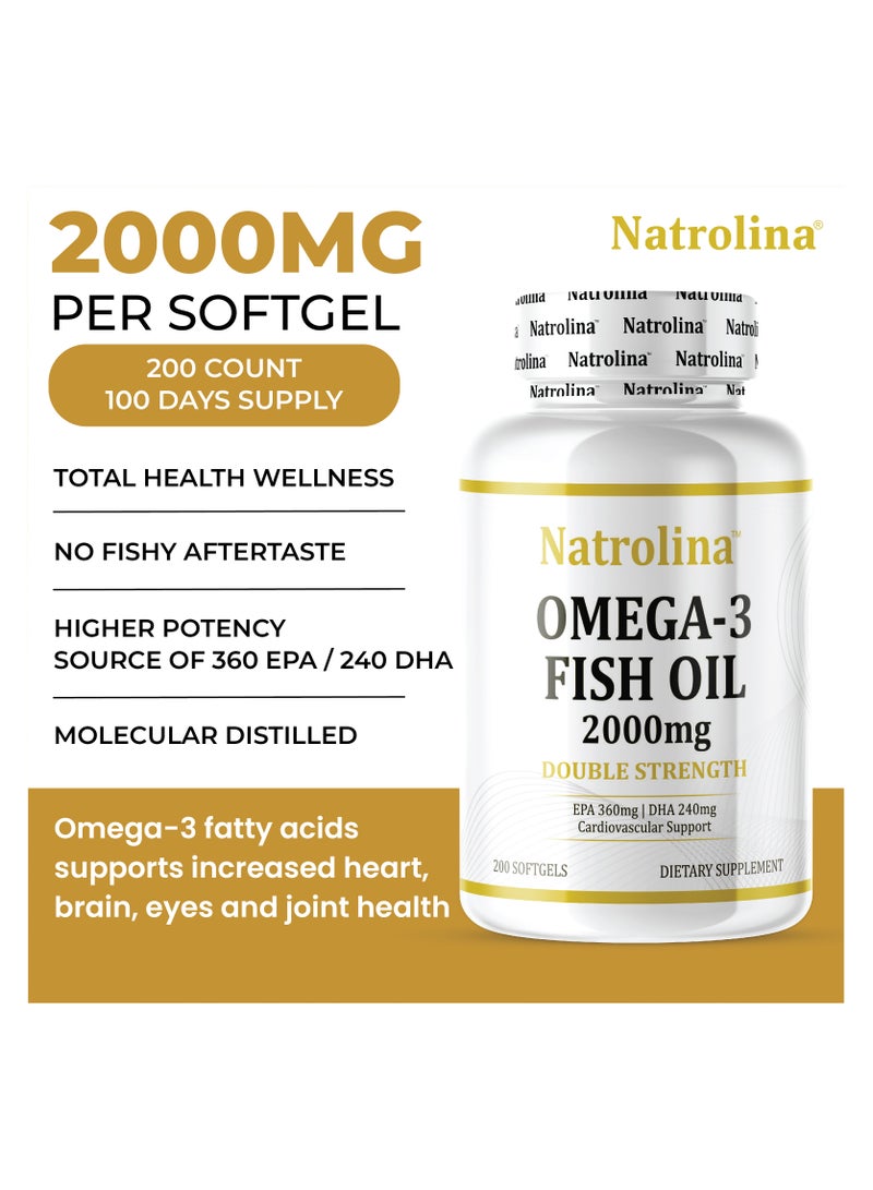 Natrolina Omega-3 Fish Oil 2000 mg 360 EPA 240 DHA Double Strength, Cardiovascular Support - 200 Softgels - Image 5