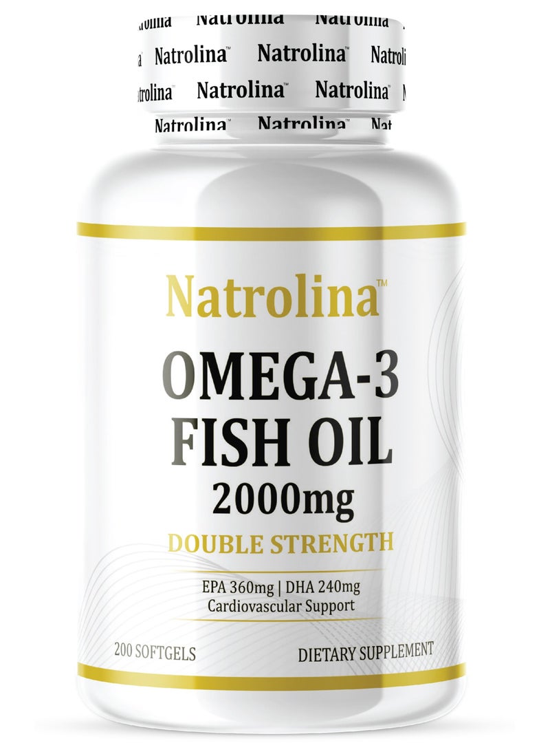 Natrolina Omega-3 Fish Oil 2000 mg 360 EPA 240 DHA Double Strength, Cardiovascular Support - 200 Softgels - Image 1