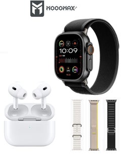The Smart bundle package 2-in-1, Ultra smart watch 49MM Titanium case, works with gestures, all sports modes, heart and sleep measurements, supports NFC And Airbuds pro2 from Moogmax with noise cancel