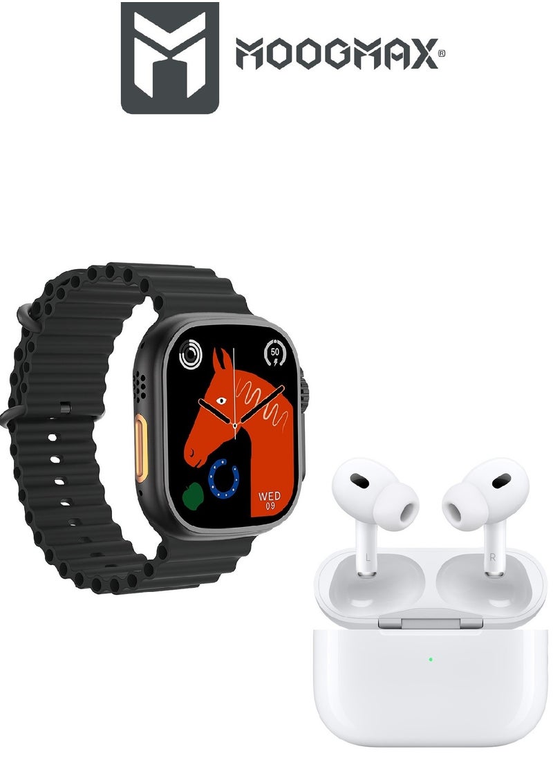 MOOGMAX - The Smart bundle package 2-in-1, Ultra smart watch 49MM Titanium case, works with gestures, all sports modes, heart and sleep measurements, supports NFC And Airbuds pro2 from Moogmax with noise cancel - Image 1