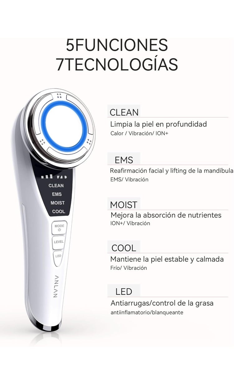 ANLAN ANLAN Face Massager, Ultrasonic Facial Machine Electric Skin Care Beauty Device With EMS+Heated/Cold+Ionic+Red/Blue Light for Cleaning,Make-up Remover,Wrinkle Removal,Skin Tightening  - Image 2