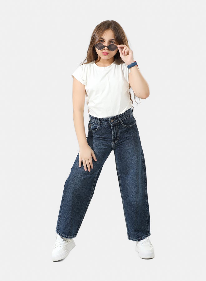 ريمينت بنطال جينزعريض للبنات - Image 1