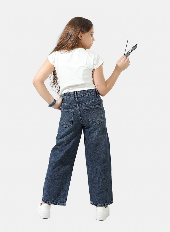 ريمينت بنطال جينزعريض للبنات - Image 2