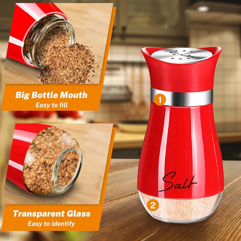 Arrozon Salt and Pepper Shakers Set,4 oz Glass Bottom Salt Pepper Shaker with Stainless Steel Lid for Kitchen Cooking Table, RV, Camp,BBQ Refillable Design Christmas Kitchen Decor Gifts(Red) - Image 3