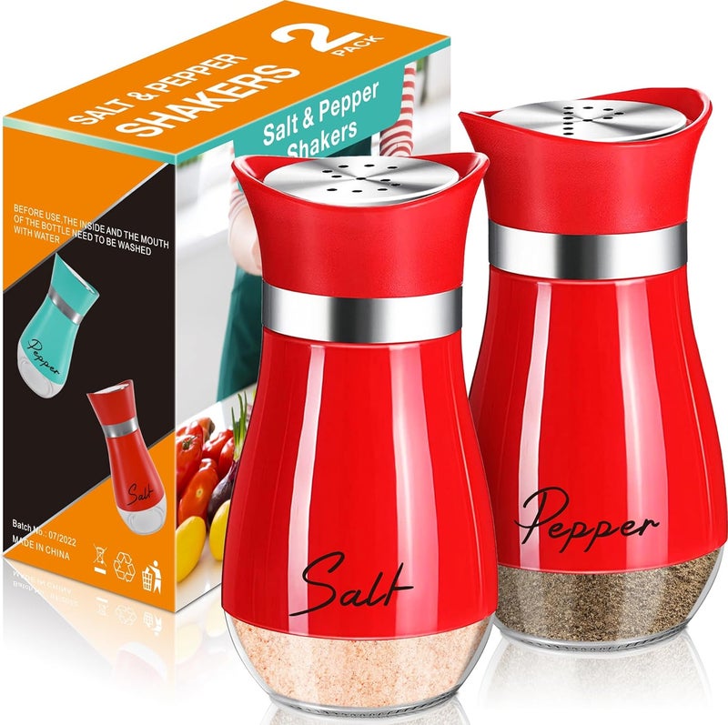 Arrozon Salt and Pepper Shakers Set,4 oz Glass Bottom Salt Pepper Shaker with Stainless Steel Lid for Kitchen Cooking Table, RV, Camp,BBQ Refillable Design Christmas Kitchen Decor Gifts(Red) - Image 1