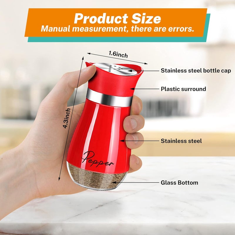 Arrozon Salt and Pepper Shakers Set,4 oz Glass Bottom Salt Pepper Shaker with Stainless Steel Lid for Kitchen Cooking Table, RV, Camp,BBQ Refillable Design Christmas Kitchen Decor Gifts(Red) - Image 2