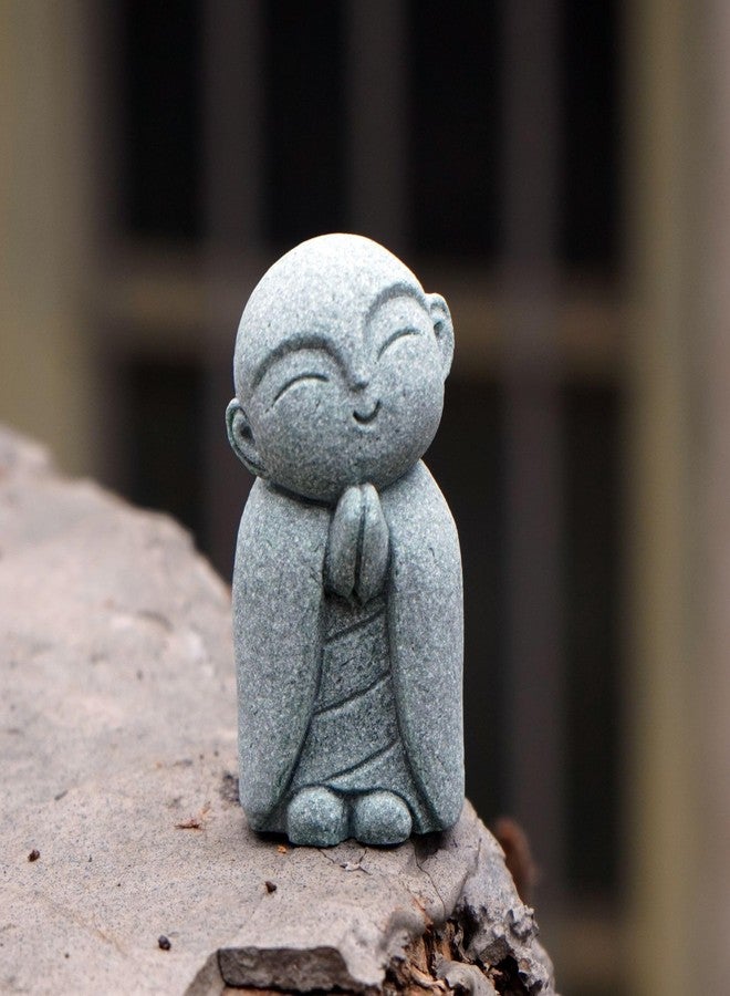 OwMell Japanese Jizo Monk Statue, Buddha Jizo Figurine Memorial Aquarium Statue Ornament - Tilt Smile - Image 1