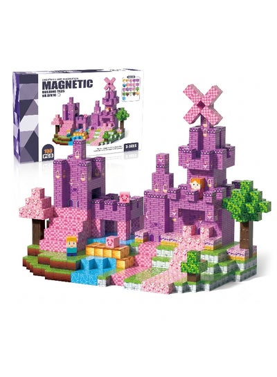 Magni Mates 2cm Magnetic DIY Blocks Set 100 Pieces Mini Craft Building Cubes with Castle, Nature and Character Designs for Creative Construction and STEM Play