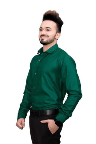 Bowrain Men's Regular fit Full Sleeves Satin Shirts, (Dark Green), (Extra Large) - Image 2