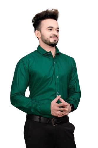 Bowrain Men's Regular fit Full Sleeves Satin Shirts, (Dark Green), (Extra Large) - Image 1