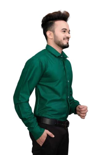 Bowrain Men's Regular fit Full Sleeves Satin Shirts, (Dark Green), (Extra Large) - Image 4