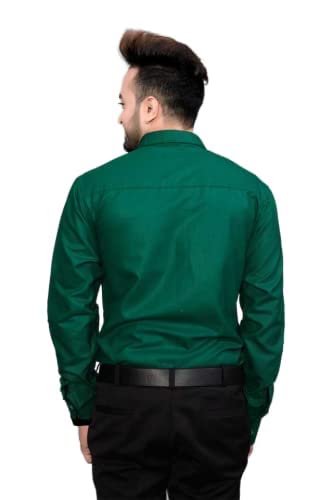 Bowrain Men's Regular fit Full Sleeves Satin Shirts, (Dark Green), (Extra Large) - Image 3