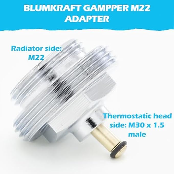 RADIATOR ADAPTER COMPATIBLE WITH GAMPPER M22 INTERNAL THREAD TO M30 X 1.5 FOR THERMOSTAT/THERMOSTATIC HEAD M30X1.5 MALE - Image 3
