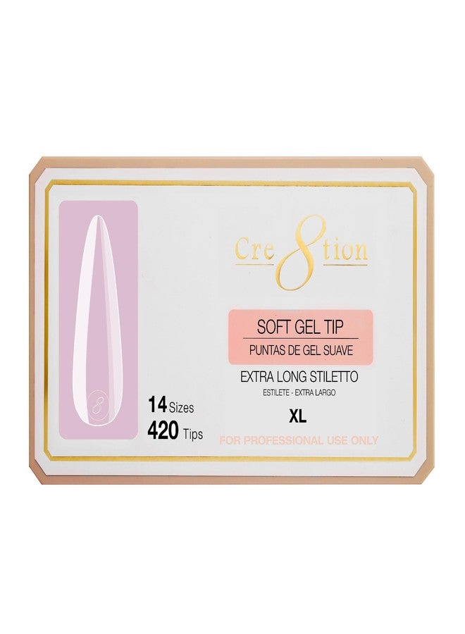 Cre8tion Soft Gel Nail Tips, Extra Long Stiletto Shape, 602 Tips in 14 Sizes (00-9) for Professional Nail Extensions - Image 1