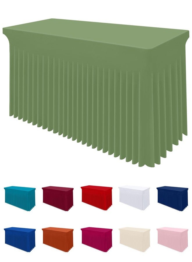Smiry Spandex Tablecloth, Elastic Fitted Stretch Tablecloth for 6FT Rectangle Tables, Waterproof Washable Table Cover Skirt for Outdoor, Wedding, Banquet & Parties (Sage Green, 72Lx30Wx30H Inch) - Image 1