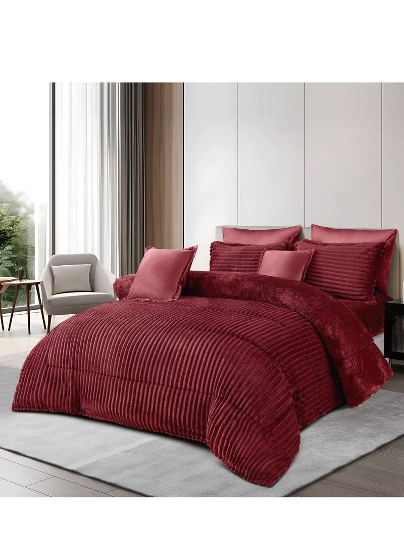 مينج لي مفرش سرير شتوي نفرين بتصميم هندسي مصنوع من الفرو الناعم مكون من 8 قطع ( 1 مفرش +1 شرشف مطاط للمرتبة + 4 كيس مخدة +2 كيس للوسادة المربعة ) مقاس المفرش 230X250 سم - Image 1