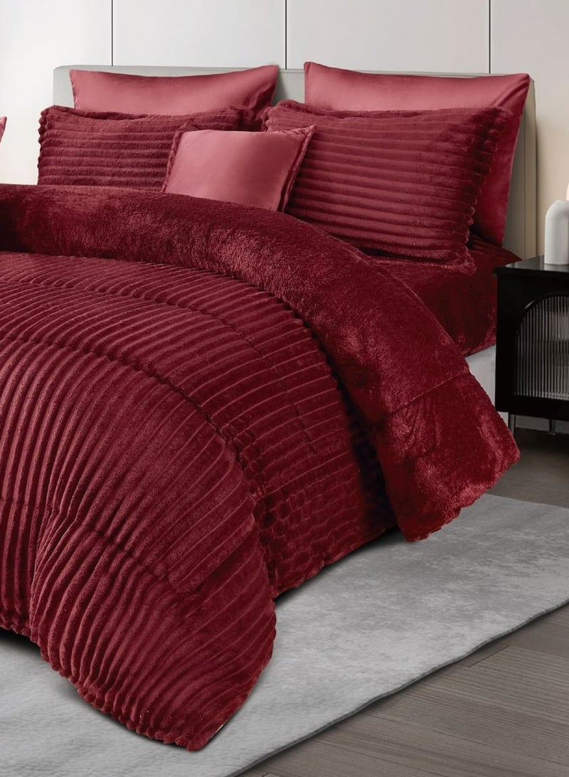 مينج لي مفرش سرير شتوي نفرين بتصميم هندسي مصنوع من الفرو الناعم مكون من 8 قطع ( 1 مفرش +1 شرشف مطاط للمرتبة + 4 كيس مخدة +2 كيس للوسادة المربعة ) مقاس المفرش 230X250 سم - Image 2